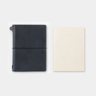 Navy passport-size sketch notebook with banded cover and blank back page