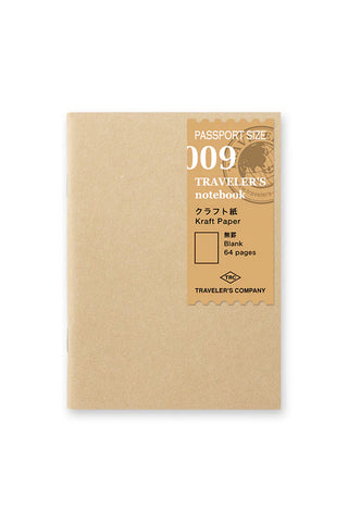 Kraft paper passport-size notebook, Traveler's notebook 009 cover with tan info label