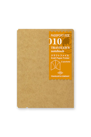 Kraft paper passport folder, passport-size 010 style with orange info label, brown