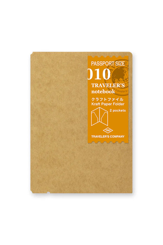 Kraft paper passport folder, passport-size 010 style with orange info label, brown