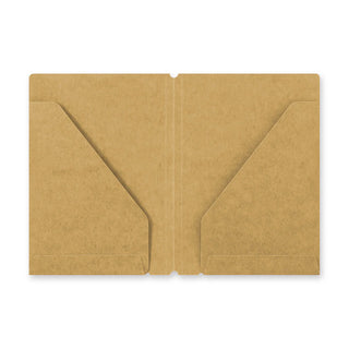 Kraft paper passport folder with two side pockets, snap-fold design, brown