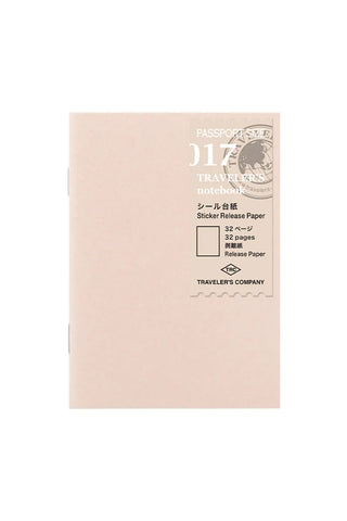 Passport 017 sticker release paper sheet, pale pink with Traveler's notebook branding