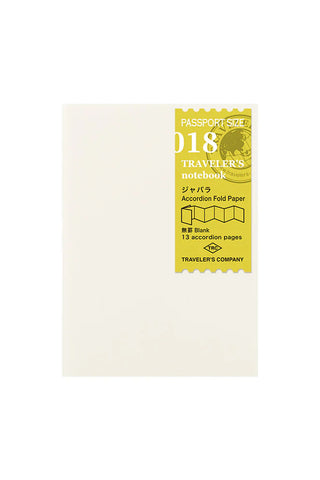 Passport-size accordion fold paper insert, cream with yellow 018 label