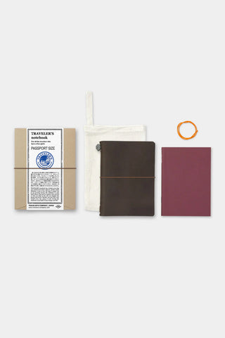 Passport notebook set in packaging: leather cover, spare band, cotton bag, 64-page notebook