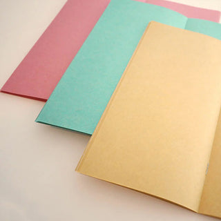 Turquoise and kraft yellow kraft notebook refills in stacked covers