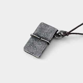 Pewter mini notebook charm on dark leather cord with small ring clasp