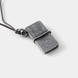 Pewter mini notebook charm with ring clasp on dark leather cord