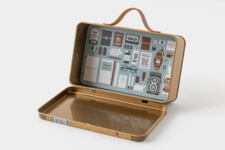 Open Traveler's notebook 20th anniversary case with printed organizer compartments