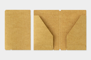 Kraft envelope for card-size notebook set, with cut-out insert pockets.