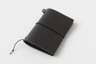 Black card-size notebook organizer with drawcord and snap button