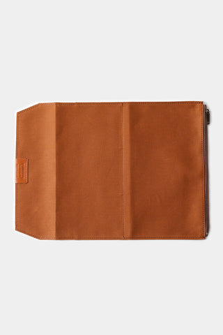 Brown cotton zipper case, side view with zipper hardware