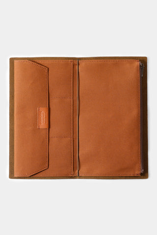 Brown cotton zipper case open, with interior panel and zipper seam