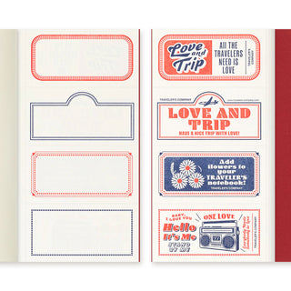 Traveler's notebook refill page inserts with red and blue label templates