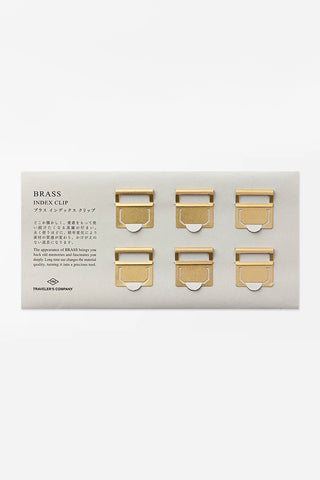 Brass index clips on display card, set of six clips with hinged back pieces