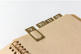 Brass number clips with tabs marked 9, 10, 11, and 12