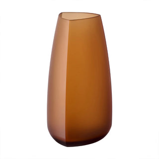 Amber tall glass vase with wide opening and smooth tapered shape