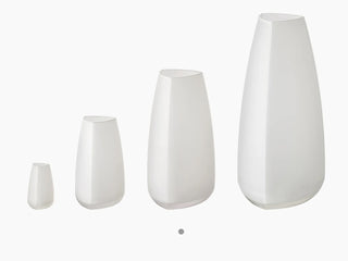 Set of white tapered glass vases in four sizes, empty
