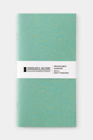 Turquoise Traveler's Factory kraft notebook refill with front and back label