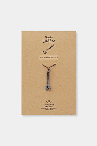 TRAVELER'S FACTORY pewter adjustable wrench charm on kraft gift card