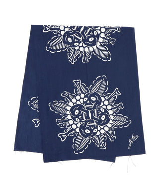 Dark blue tenugui towel with three white snowflake-like creature floral designs