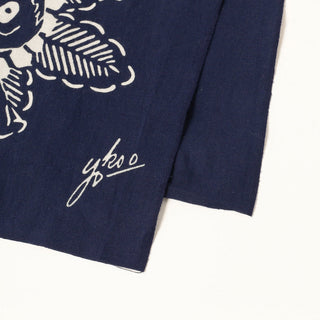 Dark blue tenugui towel corner with white signature-style mark