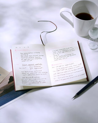 Open A6 weekend diary with lined weekly pages and handwritten notes