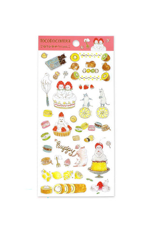 Clear gold-foil snack and sweets sticker sheet with cute characters and icons