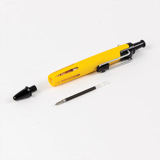 Yellow AirPress ballpoint pen with 0.7mm black tip and clear refill cartridge