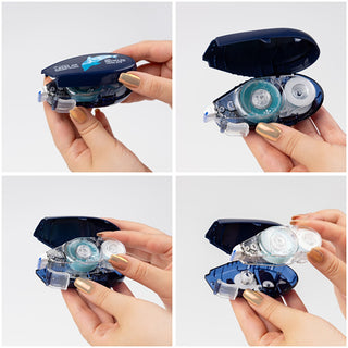 MONO Air glue tape dispenser, open blue case with dual adhesive refills