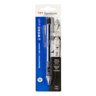 Tombow MONO Graph mechanical pencil blister pack, black barrel, 0.5mm tip.
