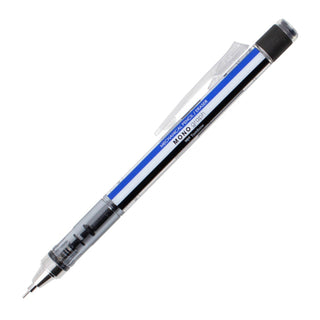 Blue and silver Tombow MONO Graph mechanical pencil with retractable lead tip.