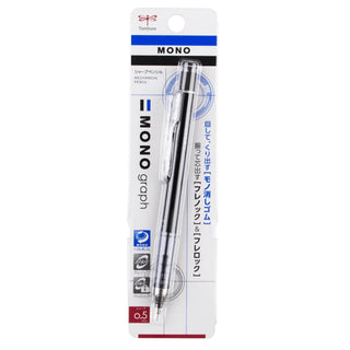 Tombow MONO Graph mechanical pencil blister pack, blue barrel, 0.5mm tip.