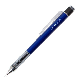 Tombow MONO Graph mechanical pencil, blue barrel with clear grip and lead tip