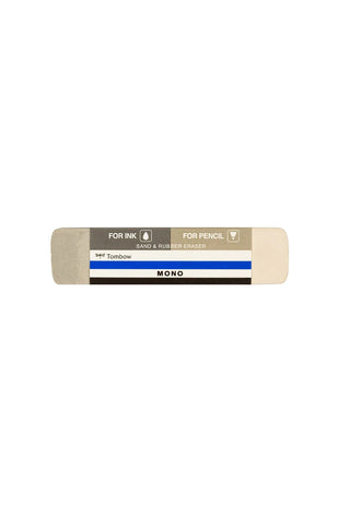 Tombow MONO sand and rubber eraser in beige case with blue label