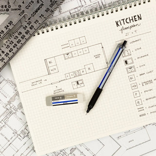 Tombow MONO sand and rubber eraser on architectural grid paper