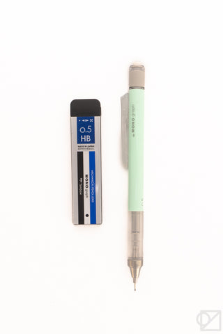 Tombow MONO 0.5 mm HB pencil lead refills box with mint-green pencil
