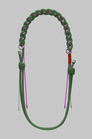 Topologie braided 8mm O-rope strap in ivy green with end hardware and tassel ties