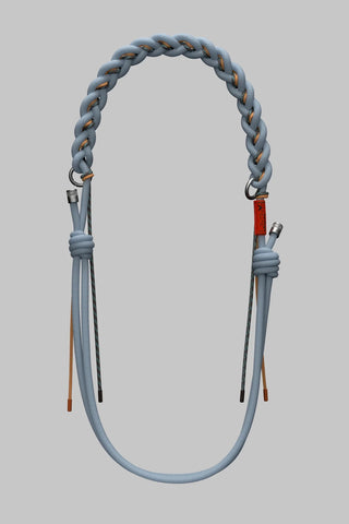 Light blue 8mm braided O-rope strap with hanging tassels and metal connectors