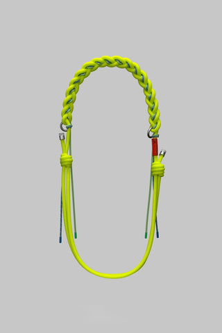 Neon lime braided O-rope strap with looped ends and adjustable ties