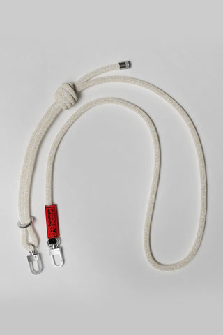Beige rope strap with two silver clips and adjustable ends