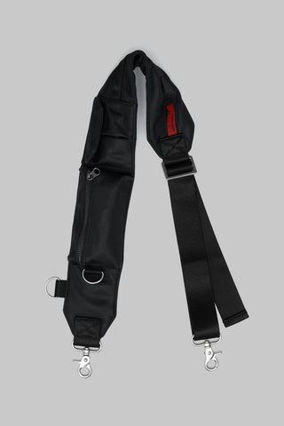 Topologie bomber strap with black webbing and zippered pouch, metal clips at ends