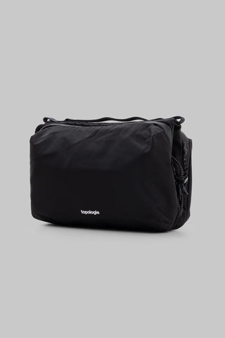 Large black bottle sacoche with zip closure and adjustable shoulder strap