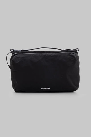 Large black bottle sacoche with top carry strap and side zipper pocket