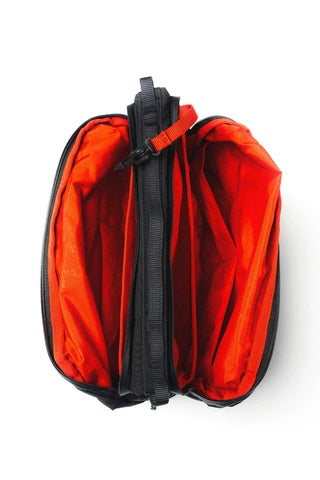 Large bottle sacoche open view with bright orange interior lining