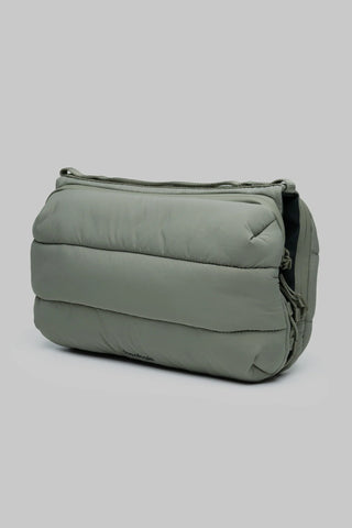 Topologie large bottle bag, moss green front panel with zip closure and shoulder strap