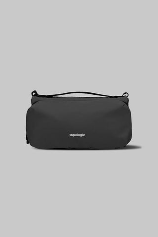 Medium black bottle sacoche bag with zip and carry loop, Topologie logo