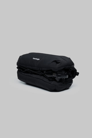 Topologie medium bottle sacoche bag, black, front zip opening and folded storage.