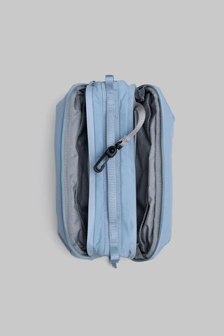 Topologie bottle sacoche medium light blue bag open with webbing straps and zipper