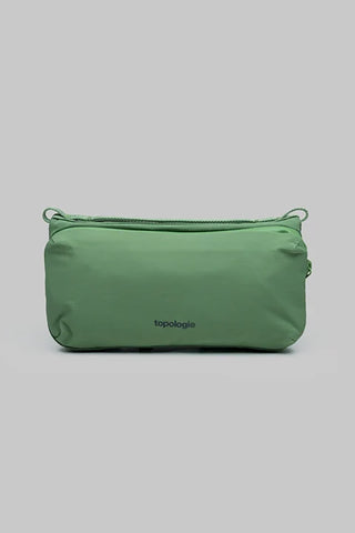 Topologie medium bottle sling bag in ivy green, zip-top with logo