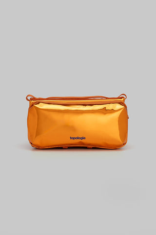 Orange mirror metallic medium bottle sacoche, zip-top pouch with rolled handles